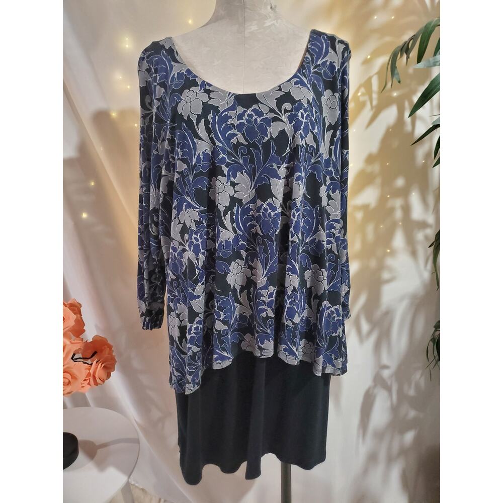 Woman Within Floral Layered 3/4 Sleeve Scoop Neck Tunic Top Womens Size 2X 26/28